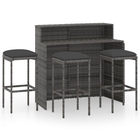 Ensemble de bar de jardin avec coussins 4 pcs Gris