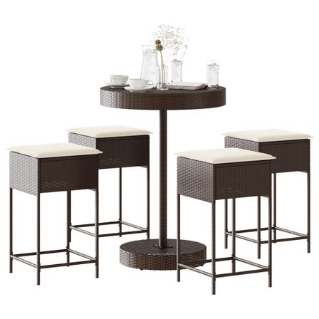 Ensemble de bar de jardin avec coussins 5 pcs marron poly rotin