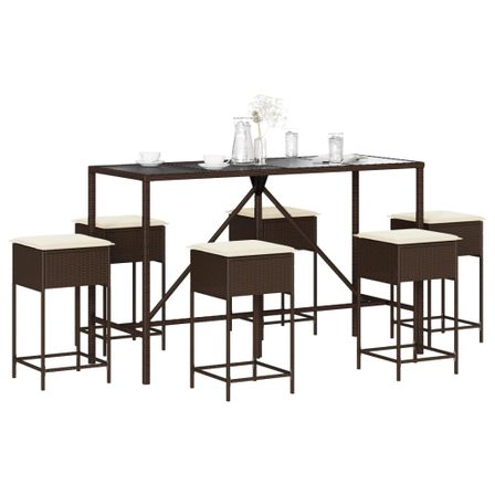 Ensemble de bar de jardin avec coussins 7 pcs marron poly rotin