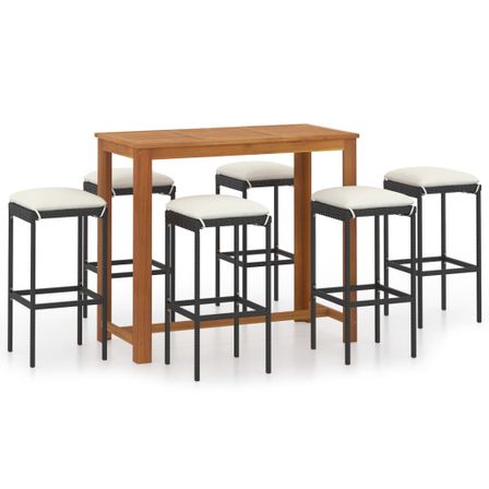 Ensemble de bar de jardin avec coussins 7 pcs Noir 3