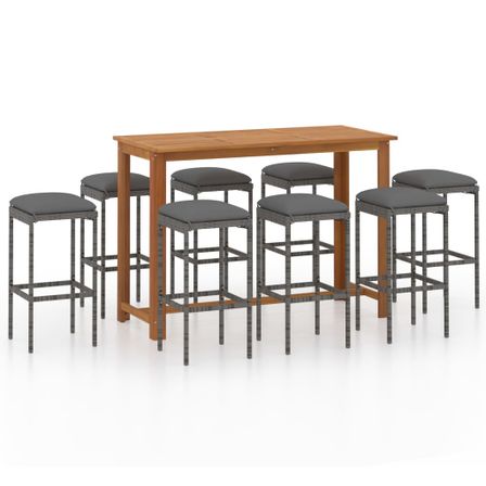 Ensemble de bar de jardin avec coussins 9 pcs Gris