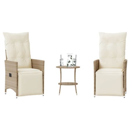Ensemble de bistro 3 pcs avec coussins beige résine tressée