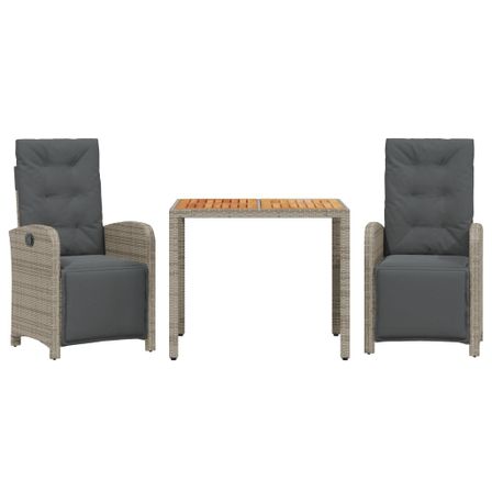 Ensemble de bistro 3 pcs avec coussins gris résine tressée