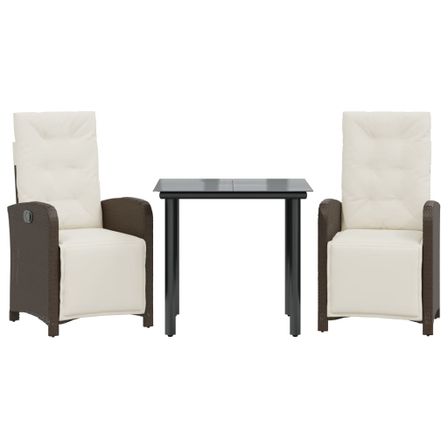 Ensemble de bistro 3 pcs avec coussins marron résine tressée