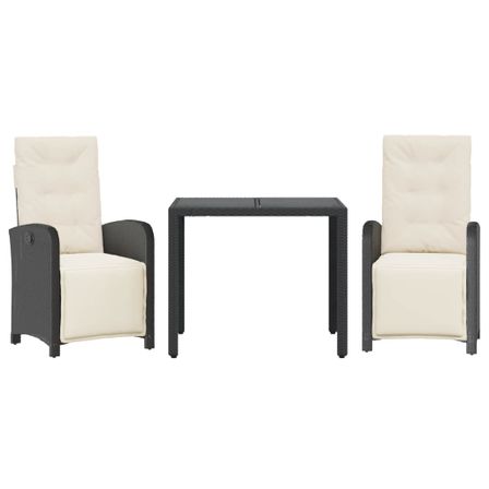 Ensemble de bistro 3 pcs avec coussins noir résine tressée