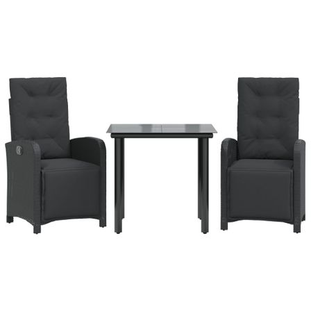 Ensemble de bistro 3 pcs avec coussins noir résine tressée