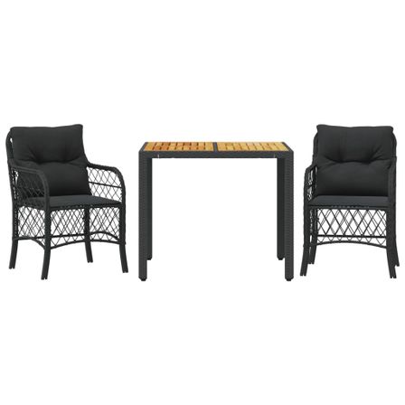 Ensemble de bistro 3 pcs avec coussins noir résine tressée