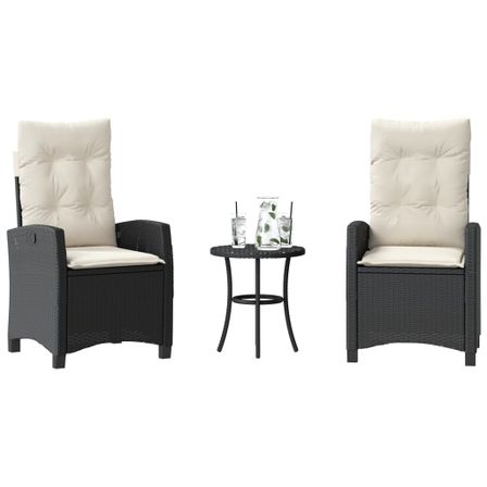 Ensemble de bistro 3 pcs avec coussins noir résine tressée