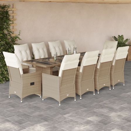 Ensemble de bistro de jardin 11 pcs coussins beige poly rotin
