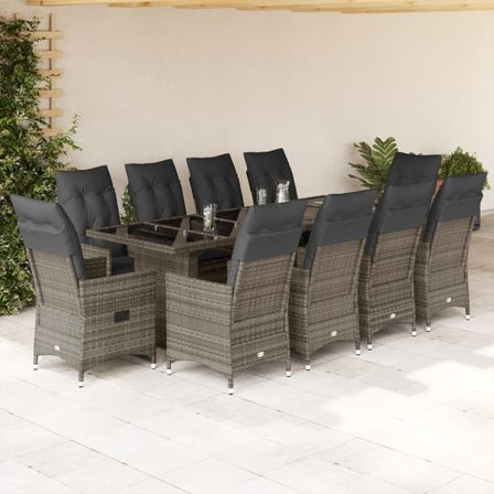 Ensemble de bistro de jardin 11 pcs coussins gris poly rotin