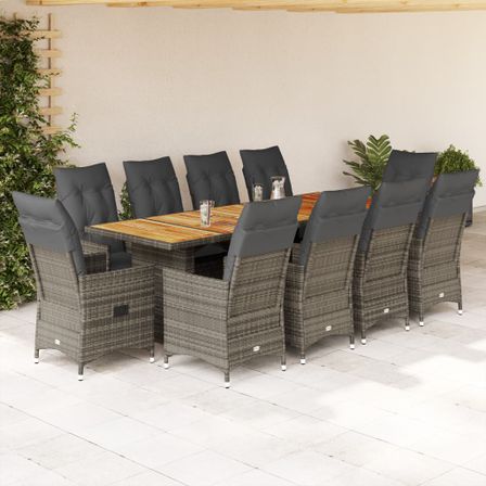 Ensemble de bistro de jardin 11 pcs coussins gris poly rotin