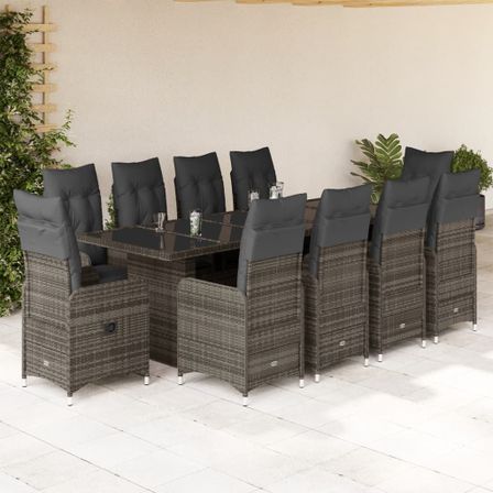 Ensemble de bistro de jardin 11 pcs coussins gris poly rotin