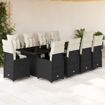Ensemble de bistro de jardin 11 pcs coussins noir poly rotin