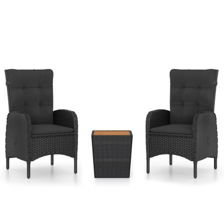 Ensemble de bistro de jardin 3pcs Résine tressée et acacia Noir