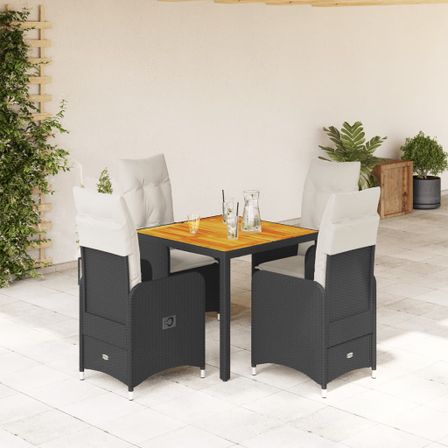 Ensemble de bistro de jardin 5 pcs coussins noir poly rotin