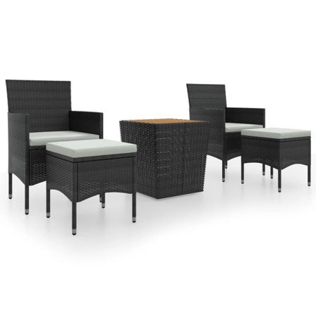 Ensemble de bistro de jardin 5pcs Résine tressée et acacia Noir 2