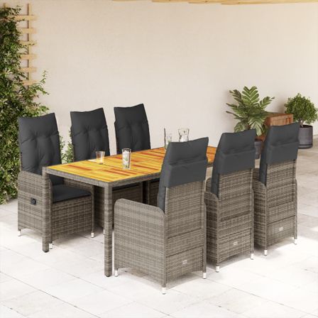 Ensemble de bistro de jardin 7 pcs coussins gris poly rotin