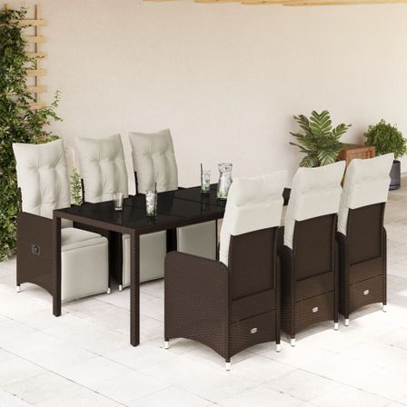 Ensemble de bistro de jardin 7 pcs coussins marron poly rotin