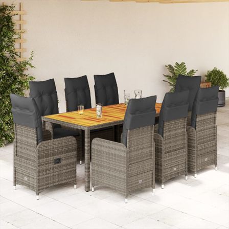 Ensemble de bistro de jardin 9 pcs coussins gris poly rotin