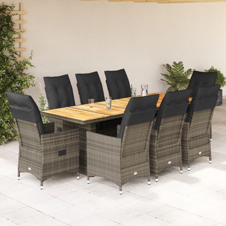 Ensemble de bistro de jardin 9 pcs coussins gris poly rotin