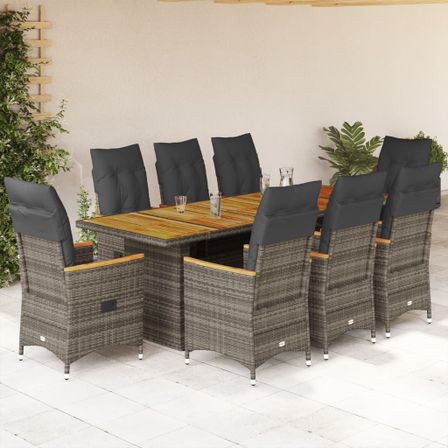 Ensemble de bistro de jardin 9 pcs coussins gris poly rotin