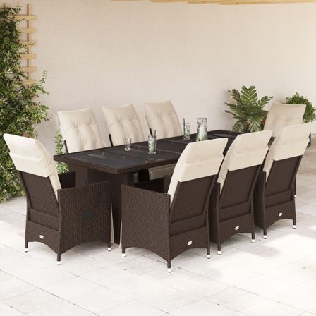Ensemble de bistro de jardin 9 pcs coussins marron poly rotin
