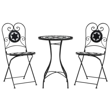 Ensemble de bistro mosaïque noir et blanc fer et céramique