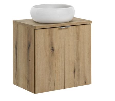 Ensemble de meuble salle de bain 2 portes NOVA OAK 60 cm avec 1 vasque blanche à poser WIKI