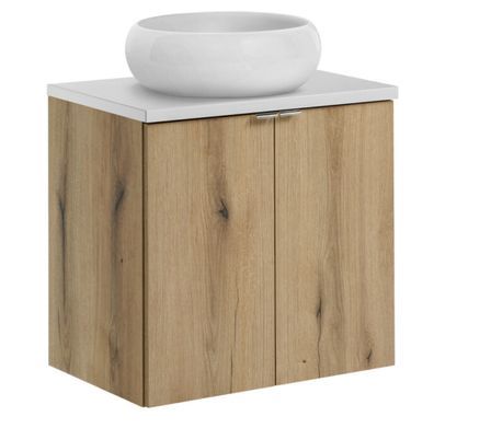 Ensemble de meuble salle de bain 2 portes NOVA OAK 60 cm avec 1 vasque blanche à poser WIKI