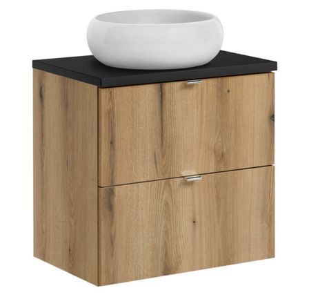 Ensemble de meuble salle de bain 2 tiroirs NOVA OAK 60 cm avec 1 vasque blanche à poser WIKI
