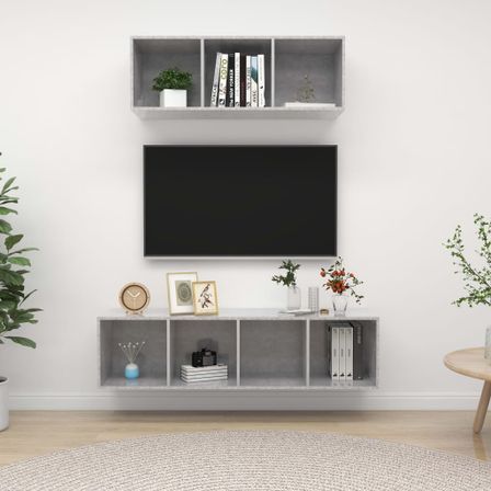 Ensemble de meuble TV 2 pcs Gris béton 4
