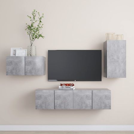 Ensemble de meuble TV 4 pcs Gris béton 7