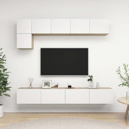 Ensemble de meuble TV 5 pcs Blanc et chêne sonoma 7