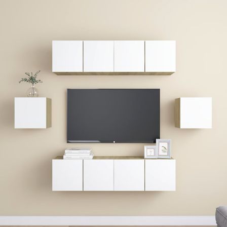 Ensemble de meuble TV 6 pcs Blanc et chêne sonoma 8