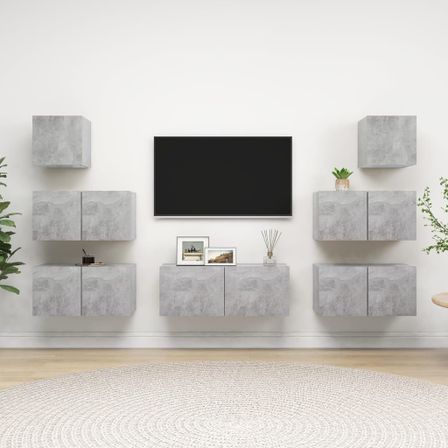 Ensemble de meuble TV 7 pcs Gris béton 2