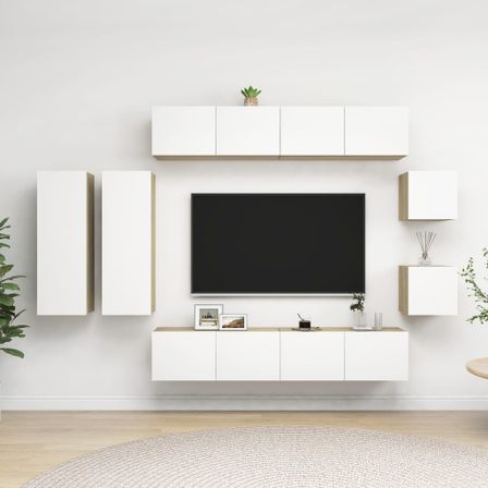 Ensemble de meuble TV 8 pcs Blanc et chêne sonoma 5