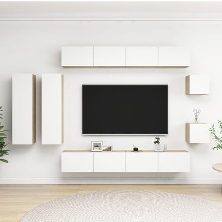 Ensemble de meuble TV 8 pcs Blanc et chêne sonoma 6