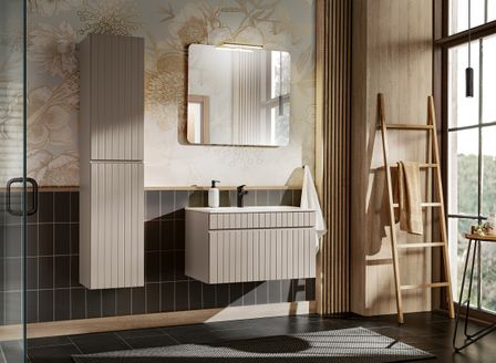 Ensemble de meubles de 80 cm comprenant un lavabo SKY, une armoire haute et un miroir.