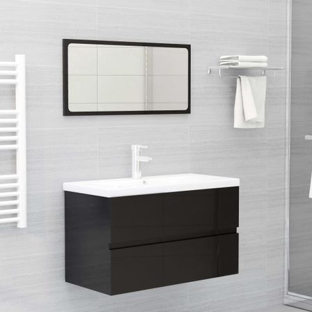 Ensemble de meubles de bain 2 pcs Noir brillant 2
