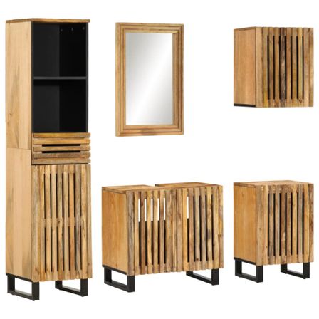 Ensemble de meubles de bain 5 pcs bois massif de manguier brut