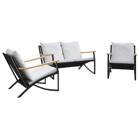 Ensemble de meubles de balcon avec coussins 3 pcs noir acier