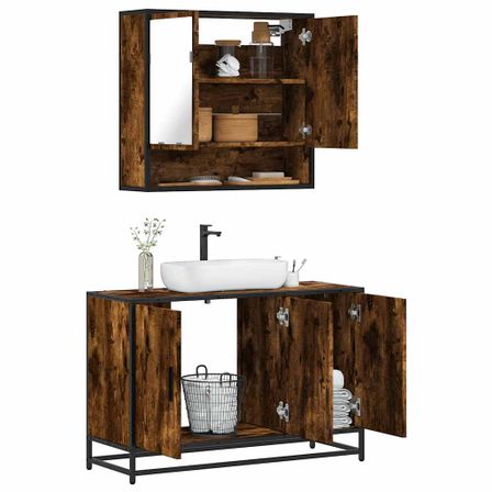Ensemble de meubles de salle de bain 2 pcs Chêne fumé