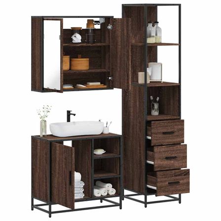 Ensemble de meubles de salle de bain 3 pcs Chêne marron