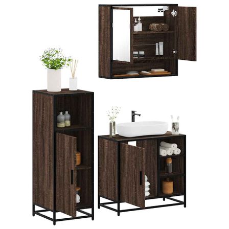 Ensemble de meubles de salle de bain 3 pcs Chêne marron