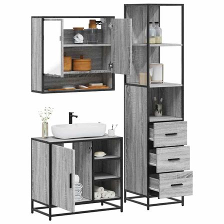 Ensemble de meubles de salle de bain 3 pcs Sonoma gris