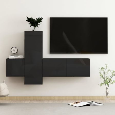 Ensemble de meubles TV 3 pcs Noir brillant 6