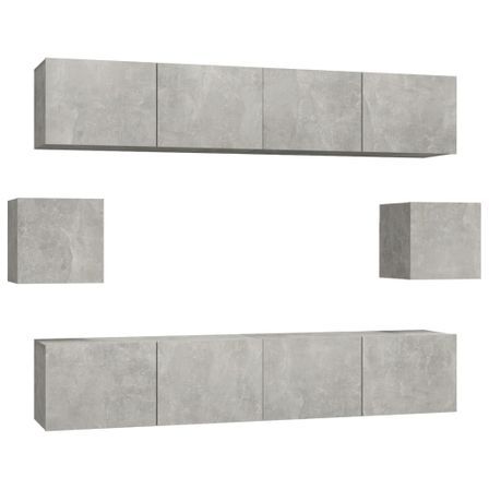 Ensemble de meubles TV 6 pcs Gris béton Bois d'ingénierie
