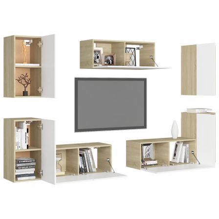 Ensemble de meubles TV 7 pcs Blanc et chêne sonoma 3
