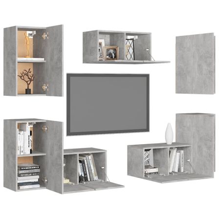 Ensemble de meubles TV 7 pcs Gris béton