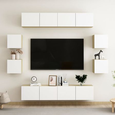 Ensemble de meubles TV 8 pcs Blanc et chêne sonoma 6